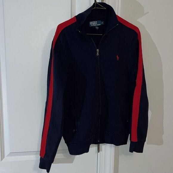 Navy Blue Red Tennis Warm Up Polo Ralph Lauren w/Pony Sweatshirt Track Jacket - Picture 1 of 10